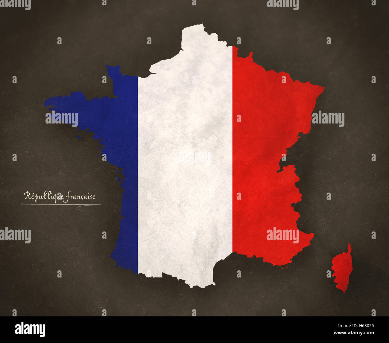 Mappa Francia annata particolare stile grafico con bandiera illustrazione Foto Stock