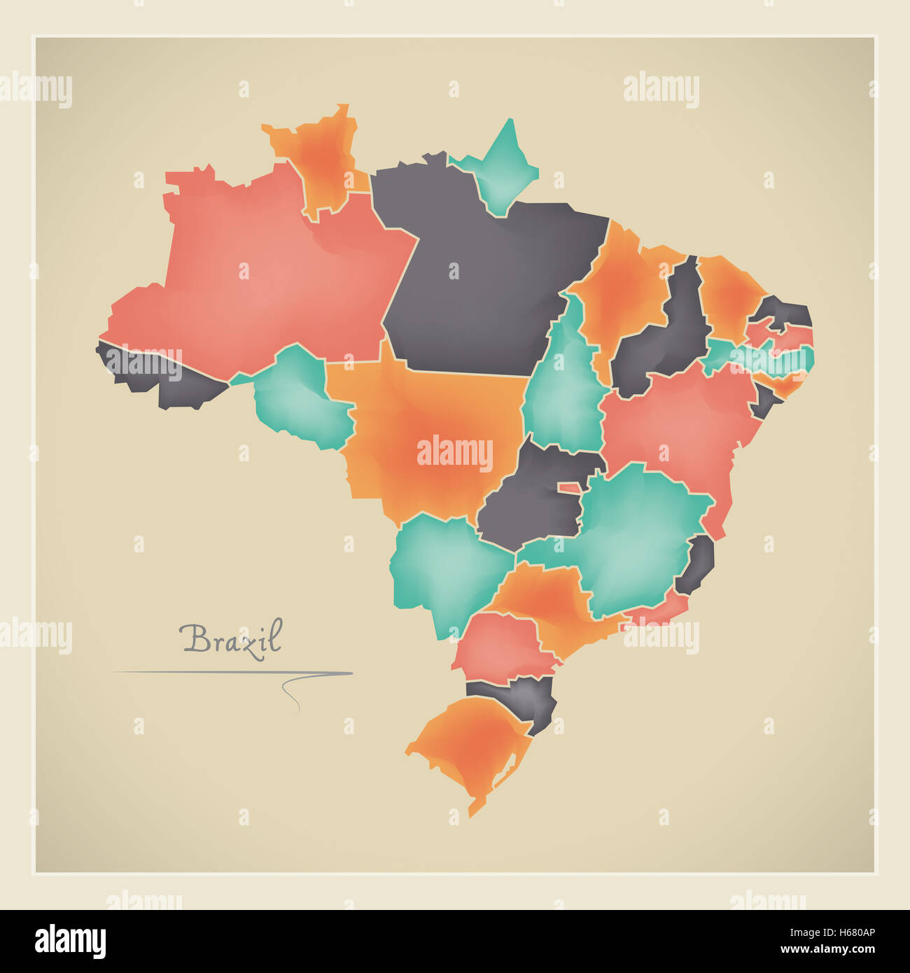 Il Brasile mappa grafica 3D Illustrazione a colori Foto Stock