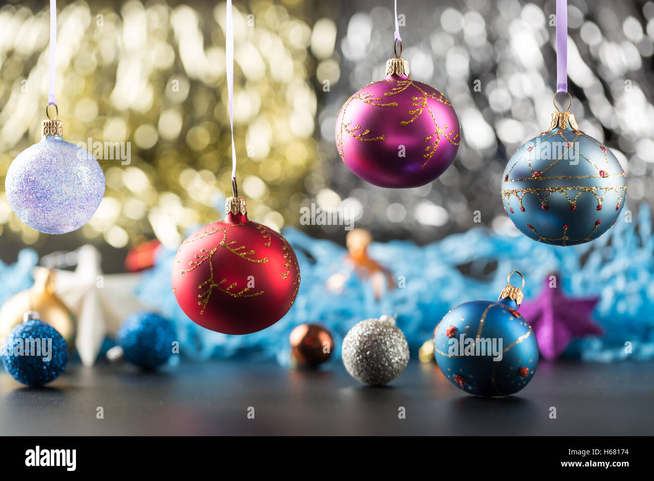 Il Natale e il capodanno vacanze decorazioni glitter con sfondo Foto Stock