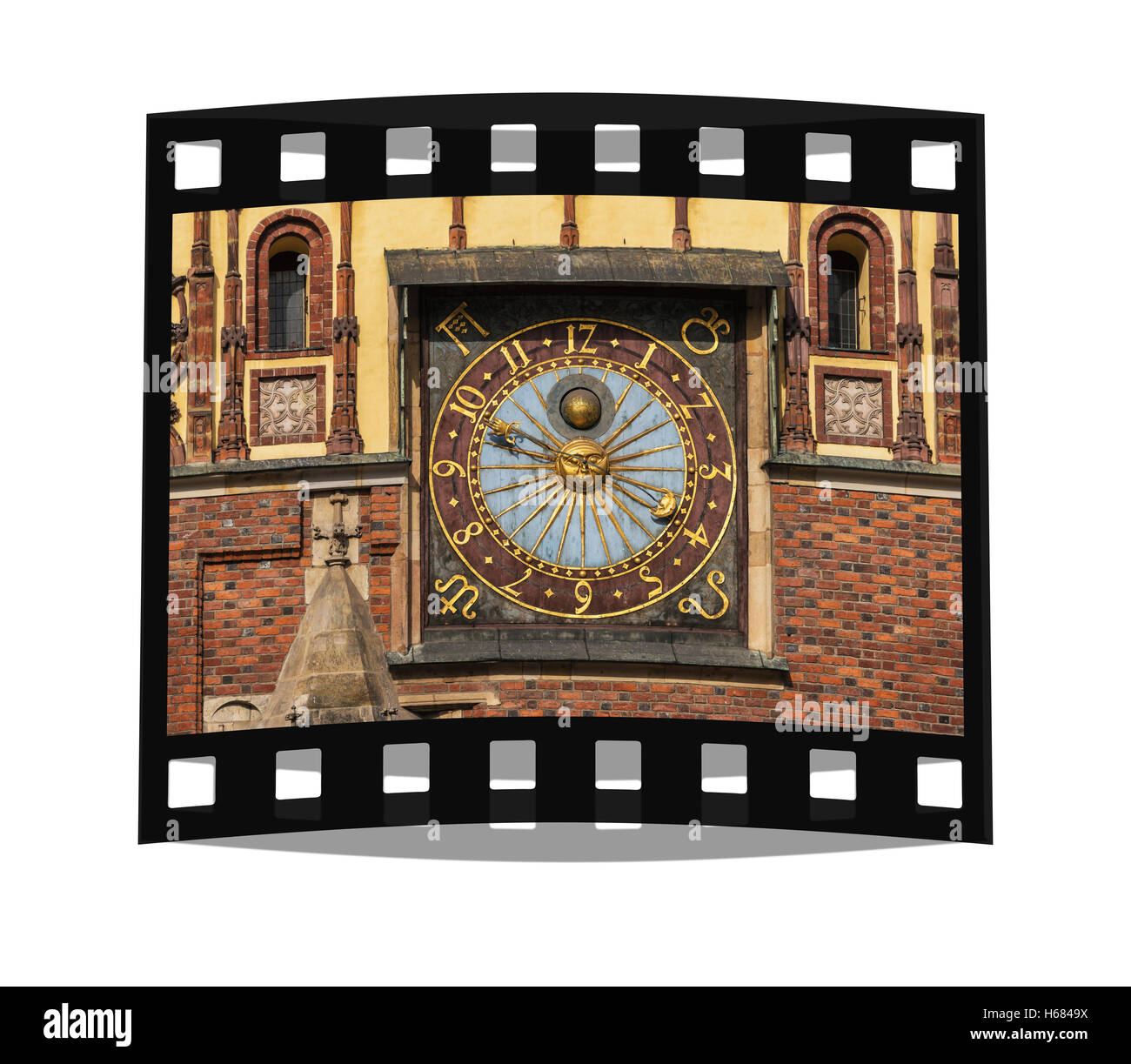 Orologio astronomico sulla facciata est del Municipio a partire dall'anno 1580, Wroclaw, Bassa Slesia, Polonia, Europa Foto Stock