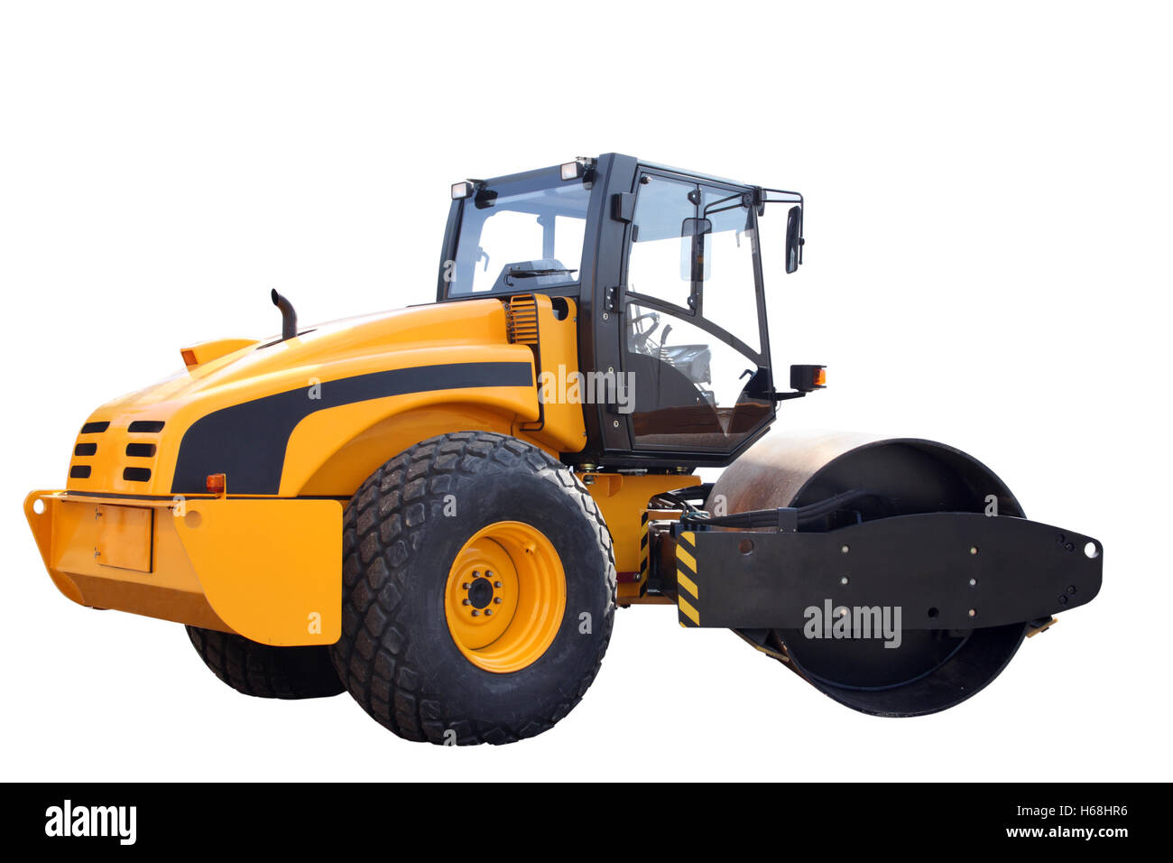 Moderna strada giallo-rullo isolato su uno sfondo bianco Foto Stock