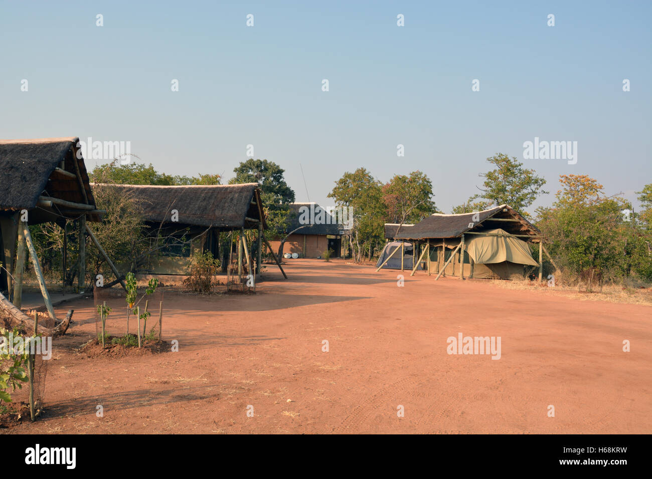 Un volontario safari camp situato nel deserto Tuli regione del Botswana, Africa. Foto Stock
