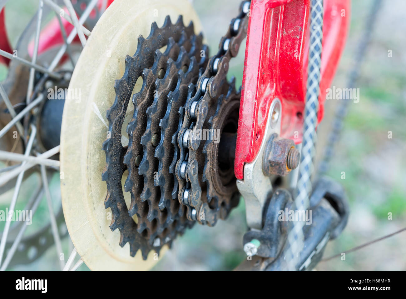 Noleggio cassetta di ingranaggi e catena in mountain bike Foto Stock