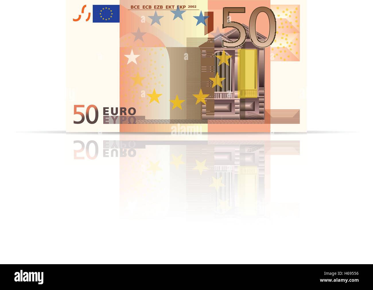 Cinquanta di banconote in euro su uno sfondo bianco. Illustrazione Vettoriale