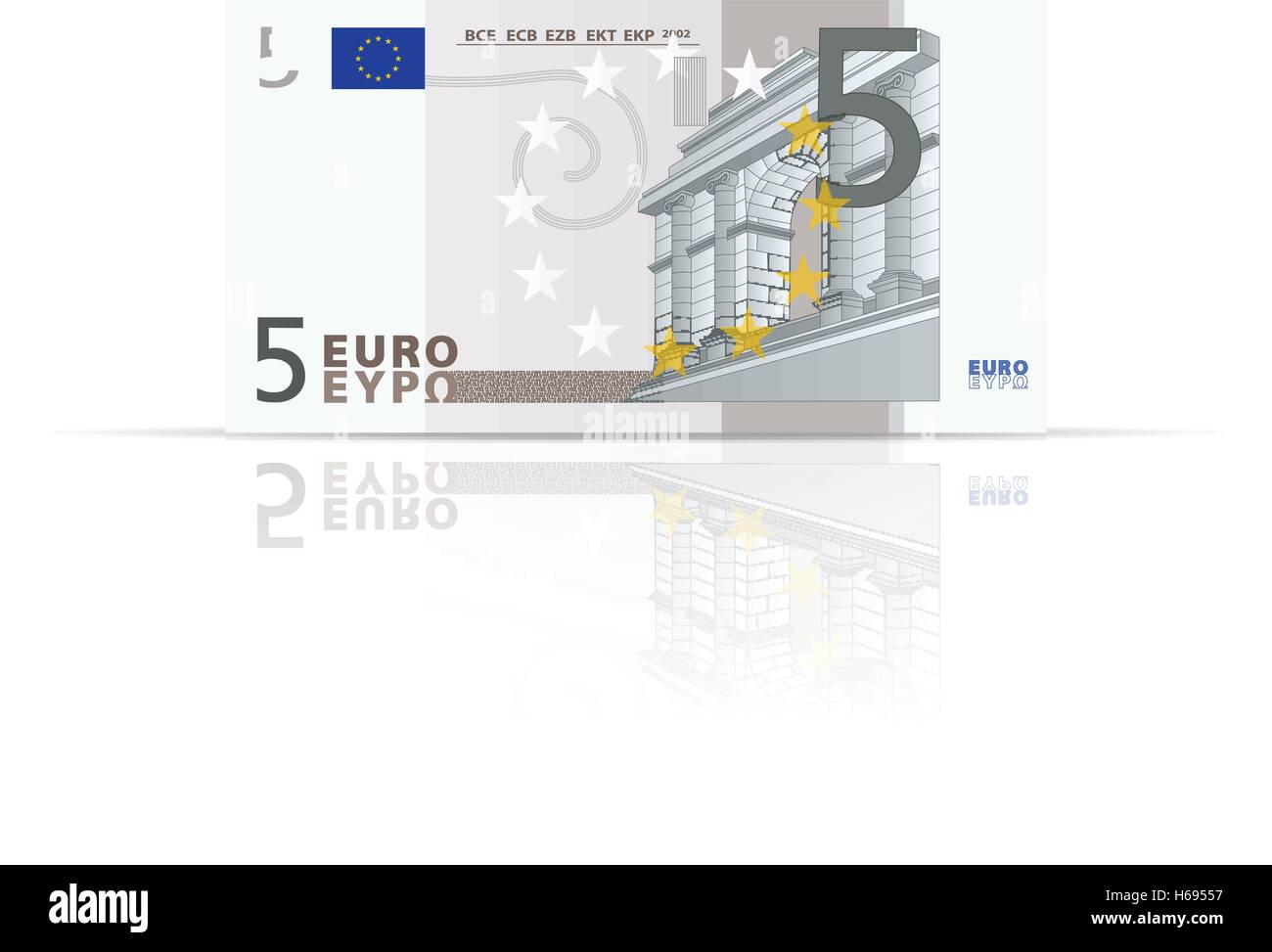 Cinque di banconote in euro su uno sfondo bianco. Illustrazione Vettoriale