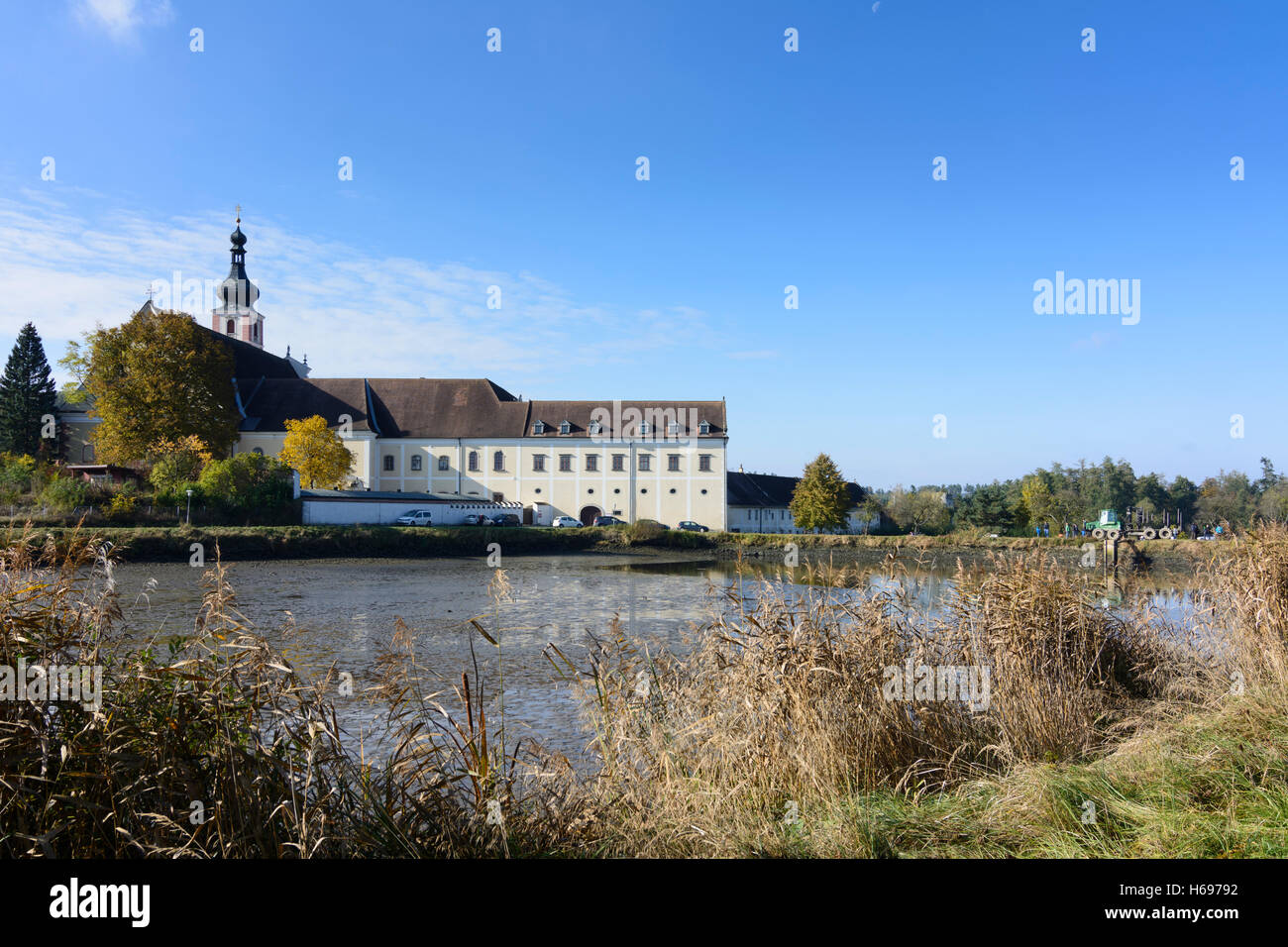 Geras: Geras Abbazia, stagno Klosterteich, stagno di pesce secco, Waldviertel, Niederösterreich, Austria Inferiore, Austria Foto Stock