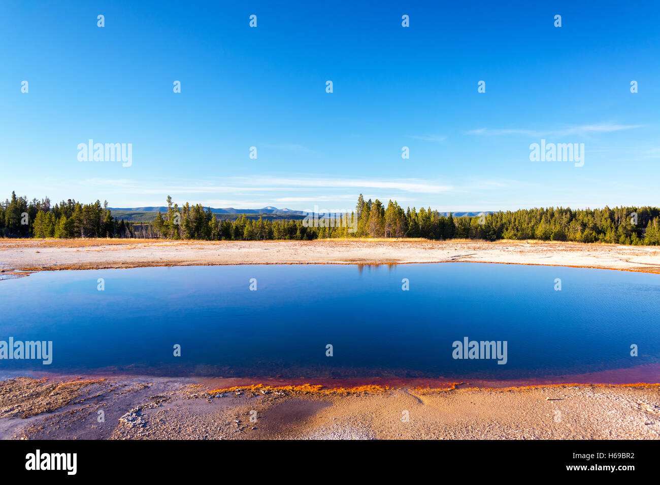 Grand Prismatic Spring vista del paesaggio nel Parco Nazionale di Yellowstone Foto Stock