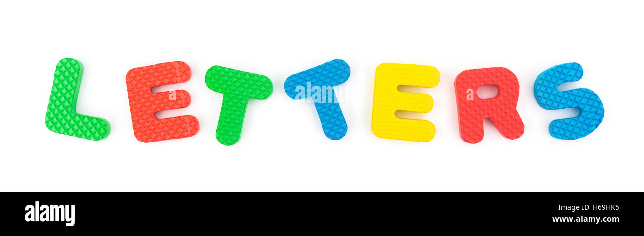 Parola di lettere fatte da alfabeto puzzle su bianco Foto Stock