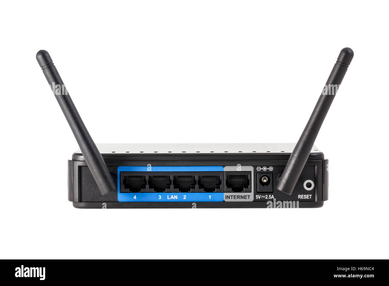 Raccolta elettronica - nero rete internet wireless router wi-fi isolati su sfondo bianco Foto Stock