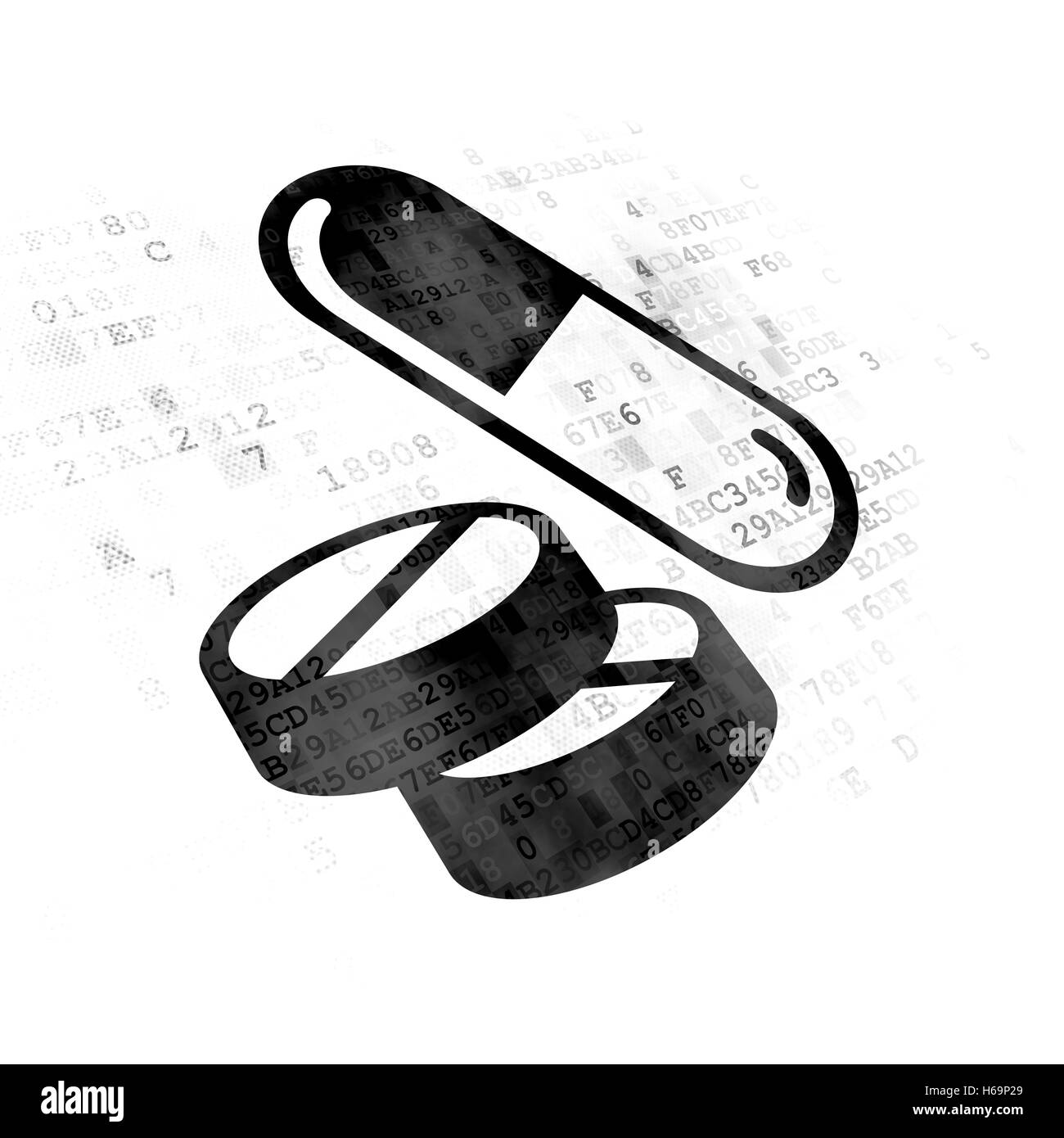 Il concetto di medicina: pillole su sfondo digitale Foto Stock