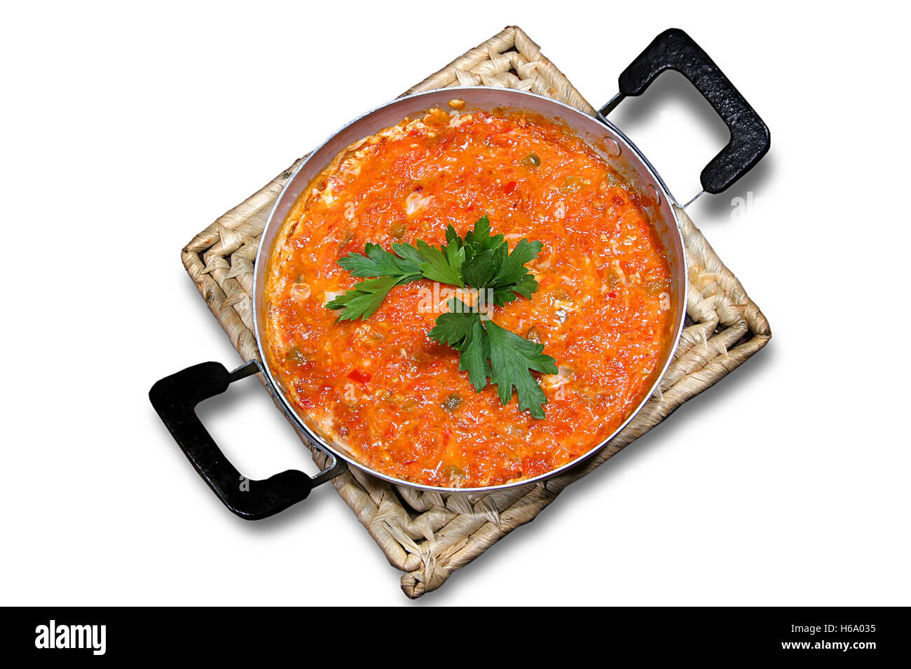 Uno turco-pan uova e peperoni (Menemen) Foto Stock