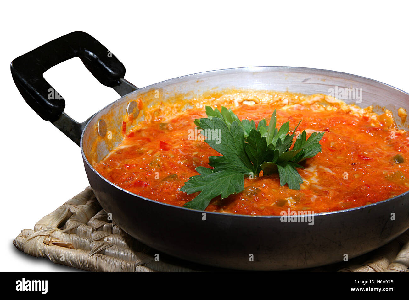 Uno turco-pan uova e peperoni (Menemen) Foto Stock