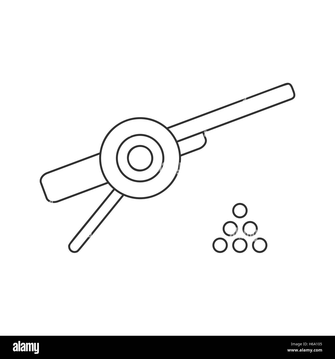 Antico cannone con le palle di cannone thin line icona Illustrazione Vettoriale