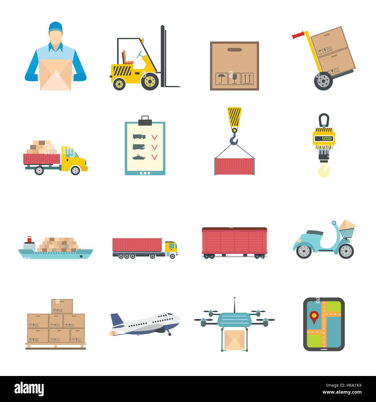 Logistica icone piatta Illustrazione Vettoriale