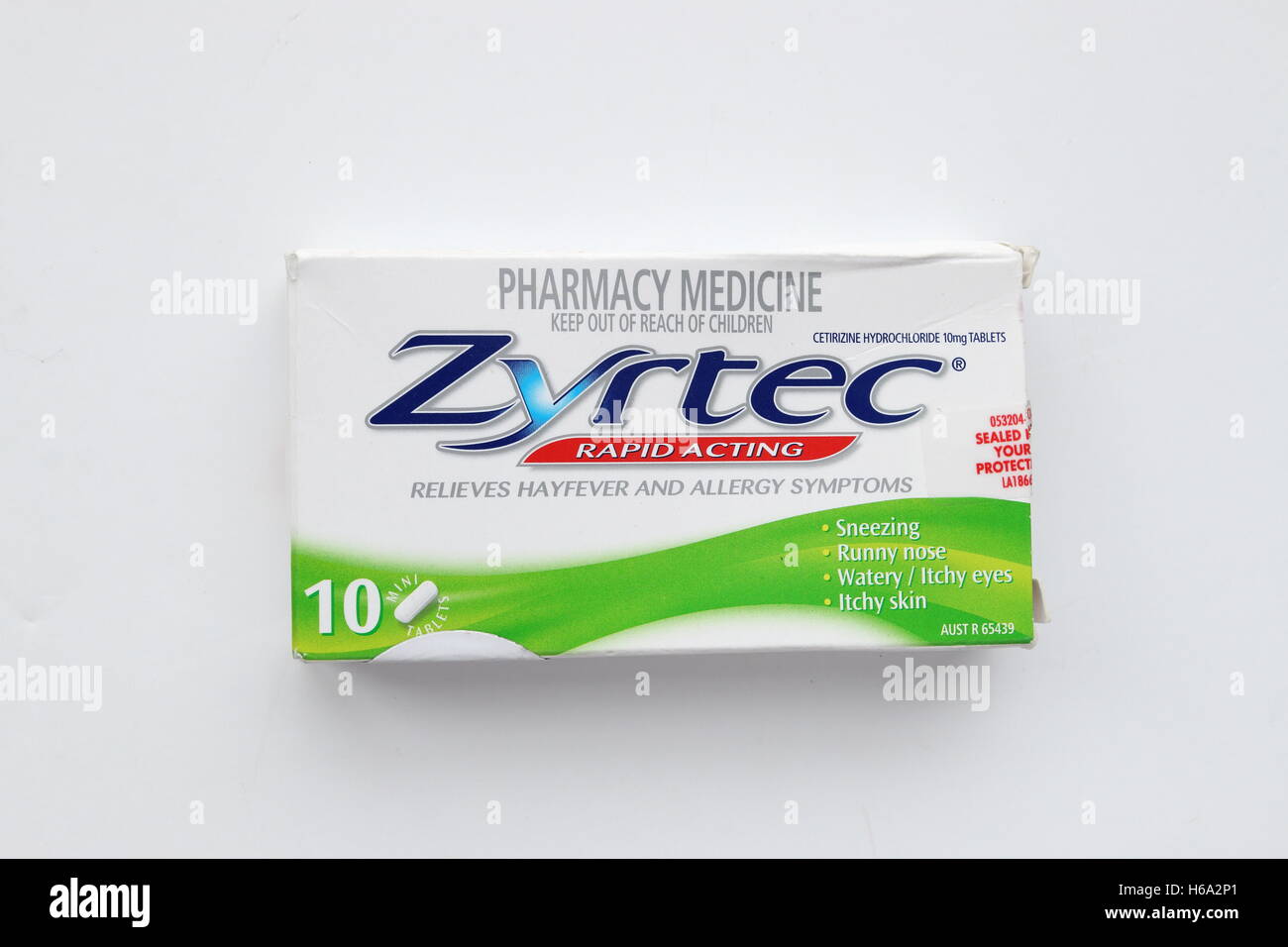 Zyrtec - allergie sollievo isolata contro uno sfondo bianco Foto Stock