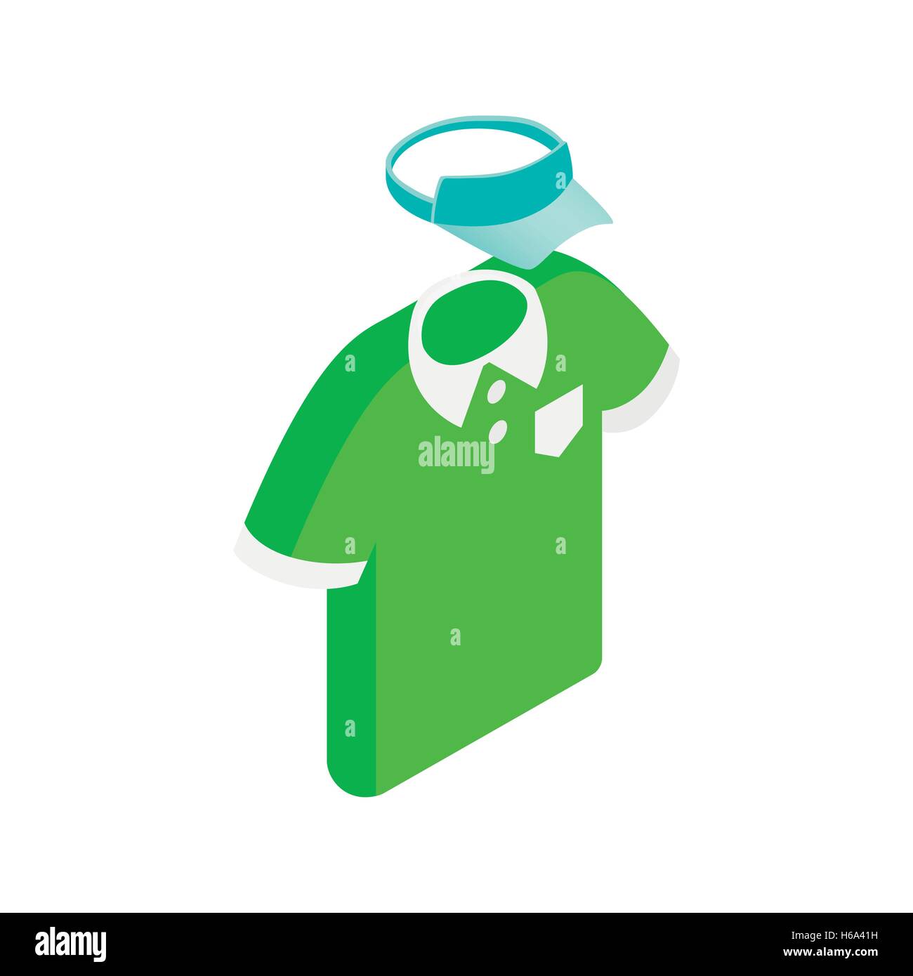 Green Man Polo shirt e capsula di chiusura di colore blu icona isometrica Illustrazione Vettoriale