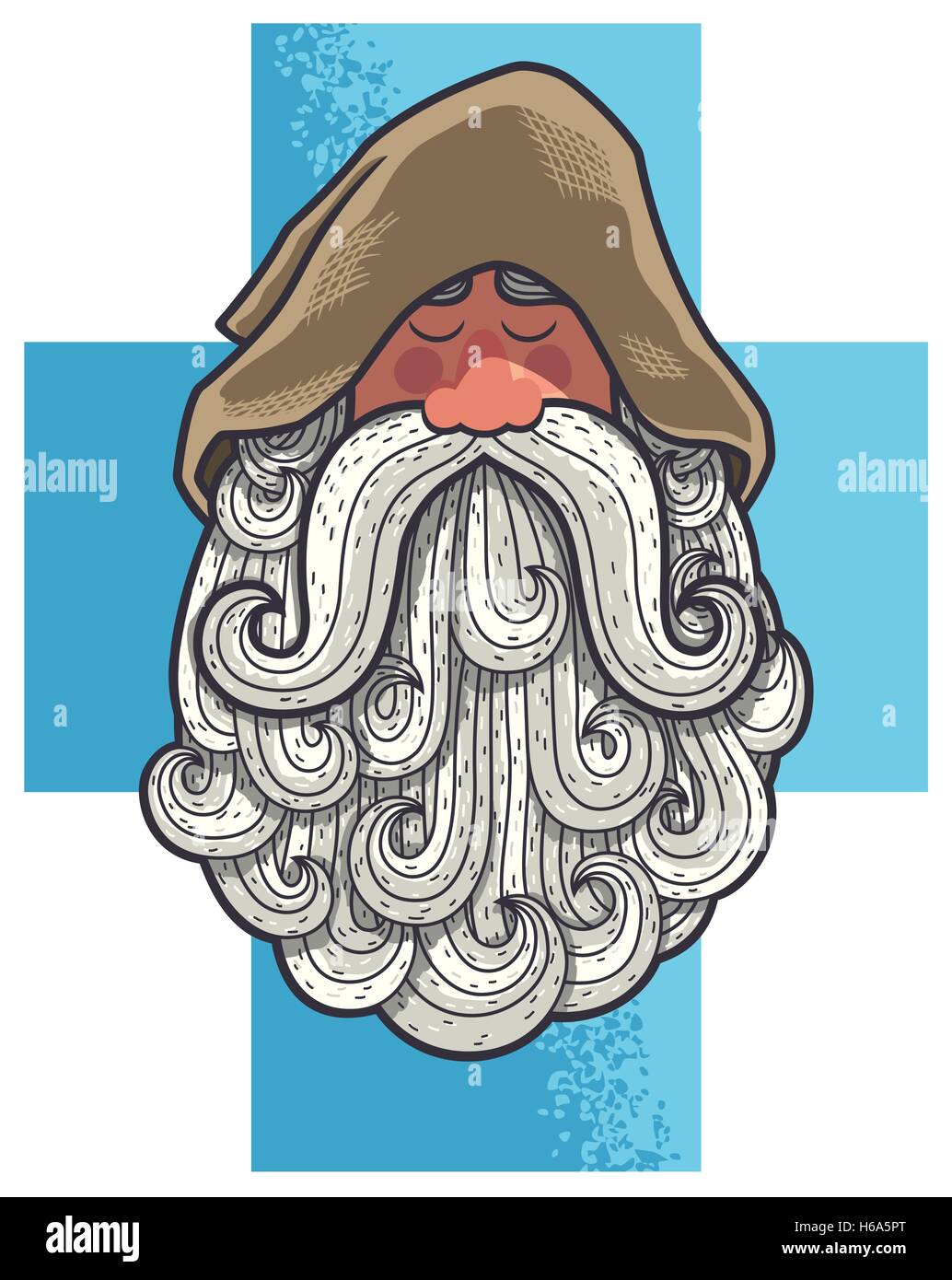 Cartoon ritratto della vecchia Monaco cristiana con grande barba. Illustrazione Vettoriale