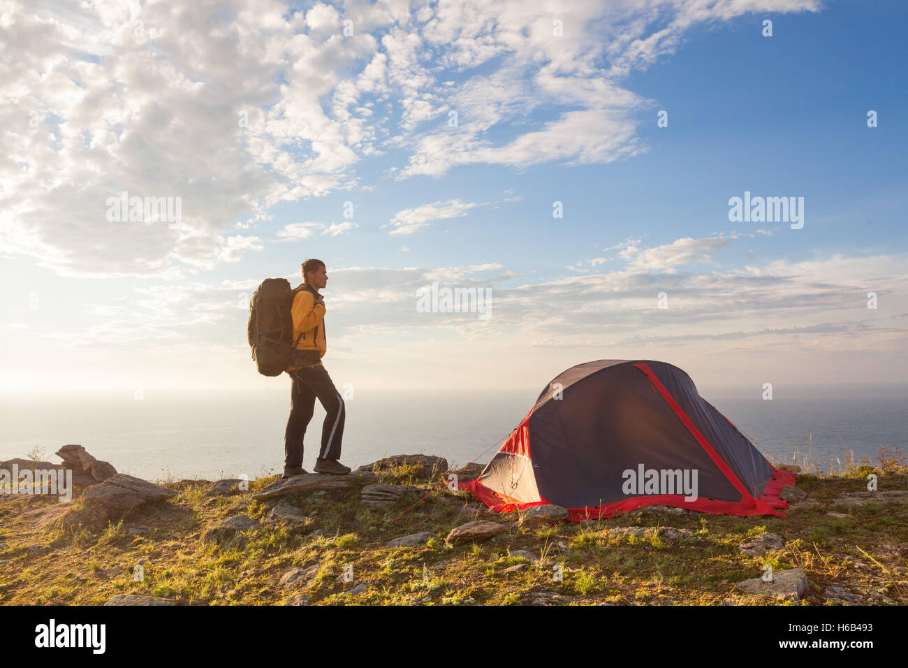 Sunrise in campeggio giorno Foto Stock