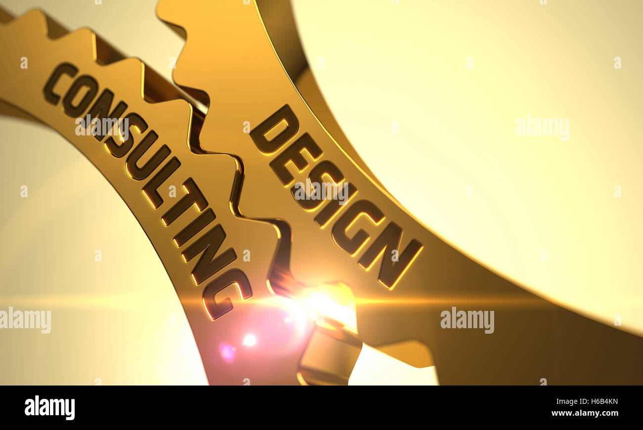 Oro metallizzato gli ingranaggi con la consulenza di Design Concept. 3D. Foto Stock
