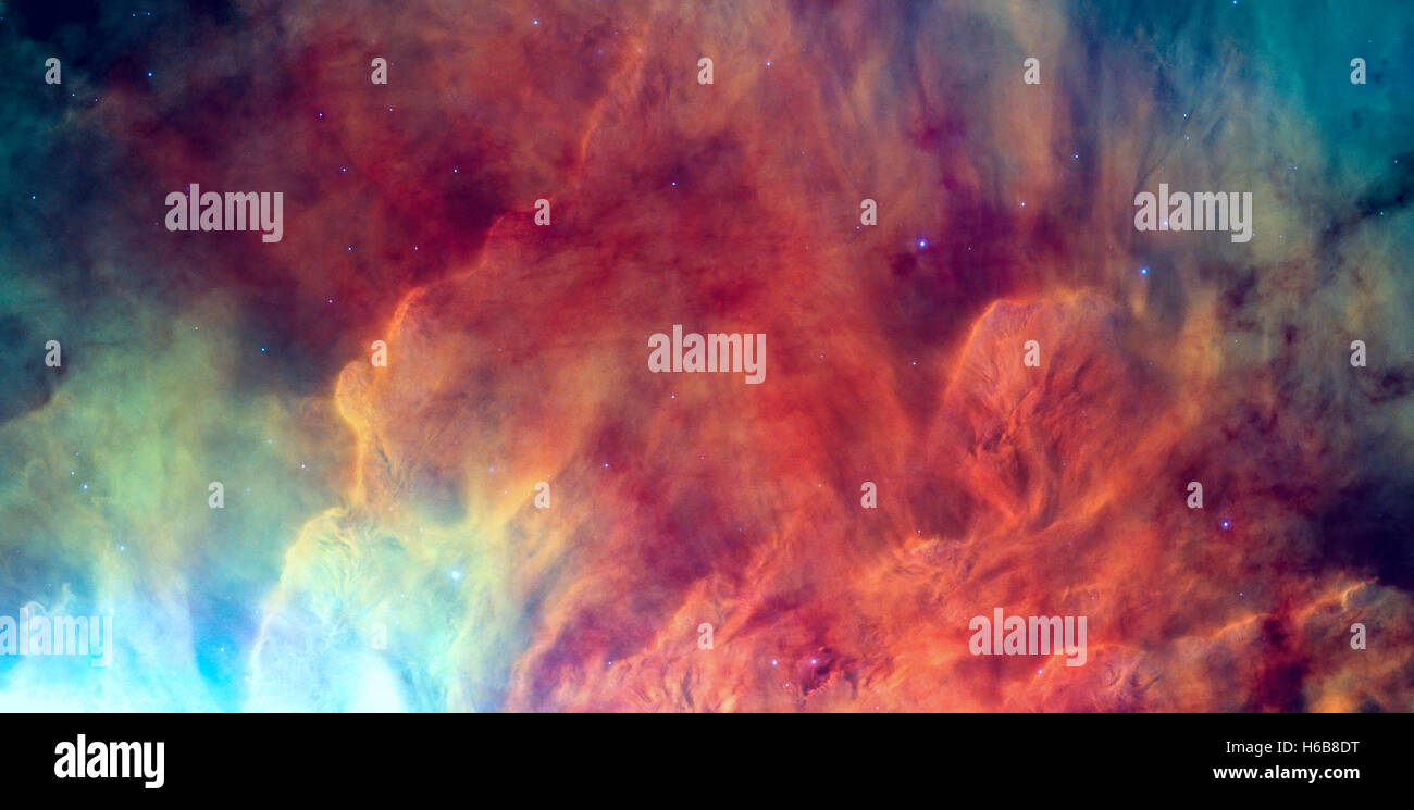 Onde che si infrangono stellare nella Nebulosa Laguna di emissione o di nebula Messier 8. Foto Stock