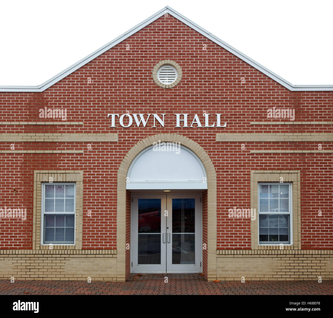 Vista frontale del mattone Town Hall Foto Stock