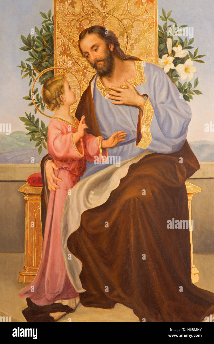 CORDOBA, Spagna - 27 Maggio 2015: Vernice di San Giuseppe di anno 1909 da R. Perea in chiesa Convento de Capuchinos Foto Stock