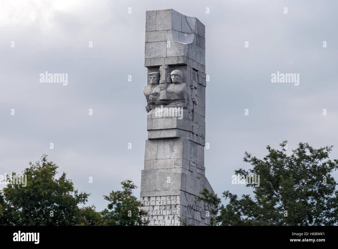 Westerplatte Monument, memoriale di guerra, noto anche come Monumento ai difensori della Costa , Penisola Westerplatte, dove iniziò la seconda Guerra Mondiale, Danzica, Polonia Foto Stock