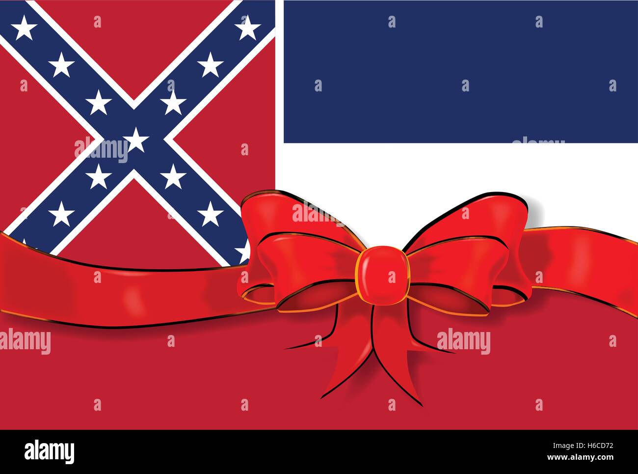 Bandiera degli STATI UNITI D'AMERICA stato Mississippi con nastro rosso Illustrazione Vettoriale