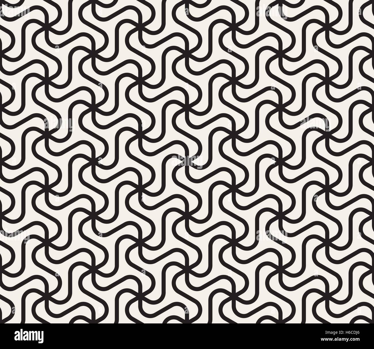 Vector Seamless in bianco e nero di forma triangolare arrotondata linee Pattern in pizzo Illustrazione Vettoriale