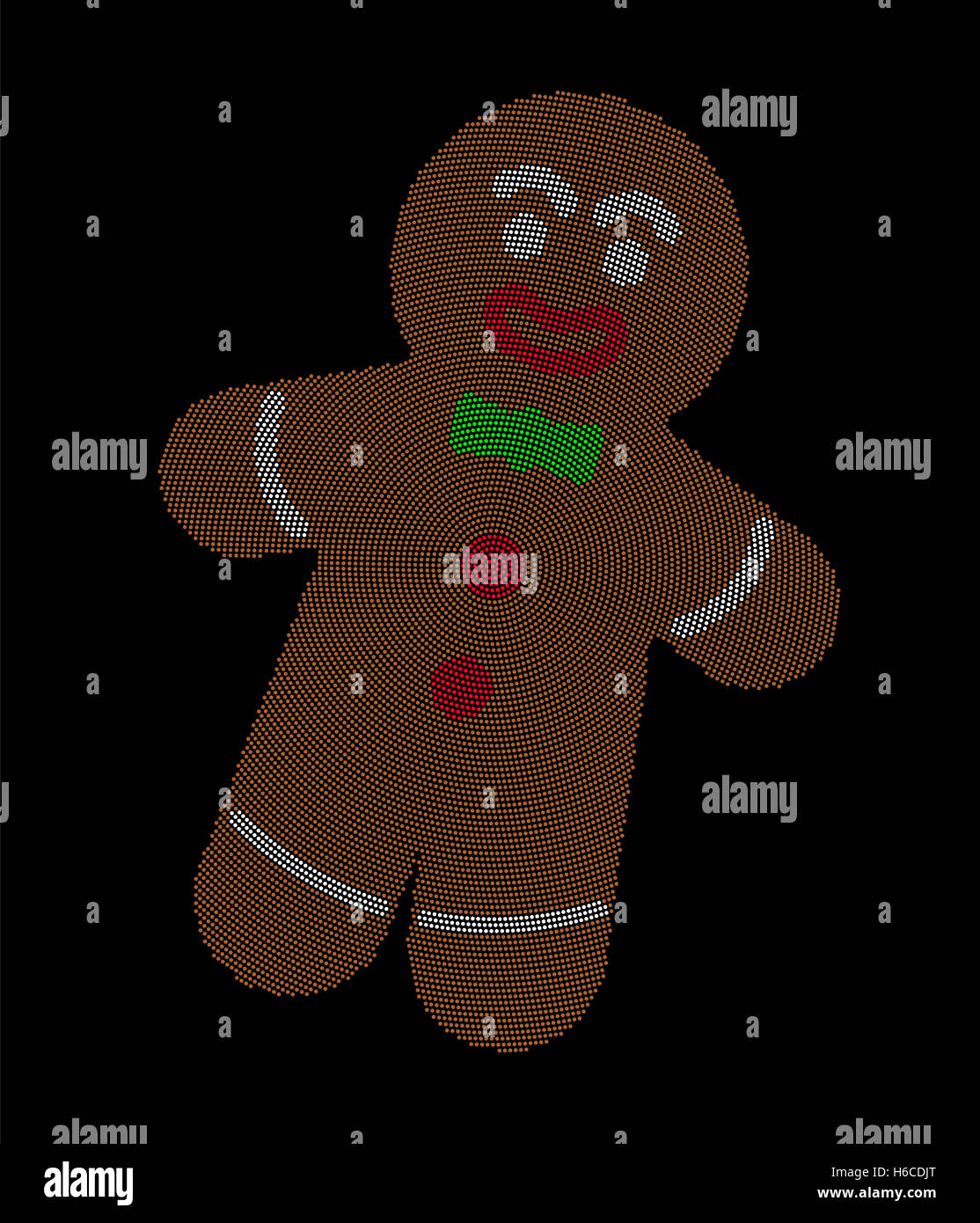 Gingerbread Man radiale pattern a punti su sfondo nero in forma di umana stilizzata. Caratteristica simbolo del Natale. Foto Stock