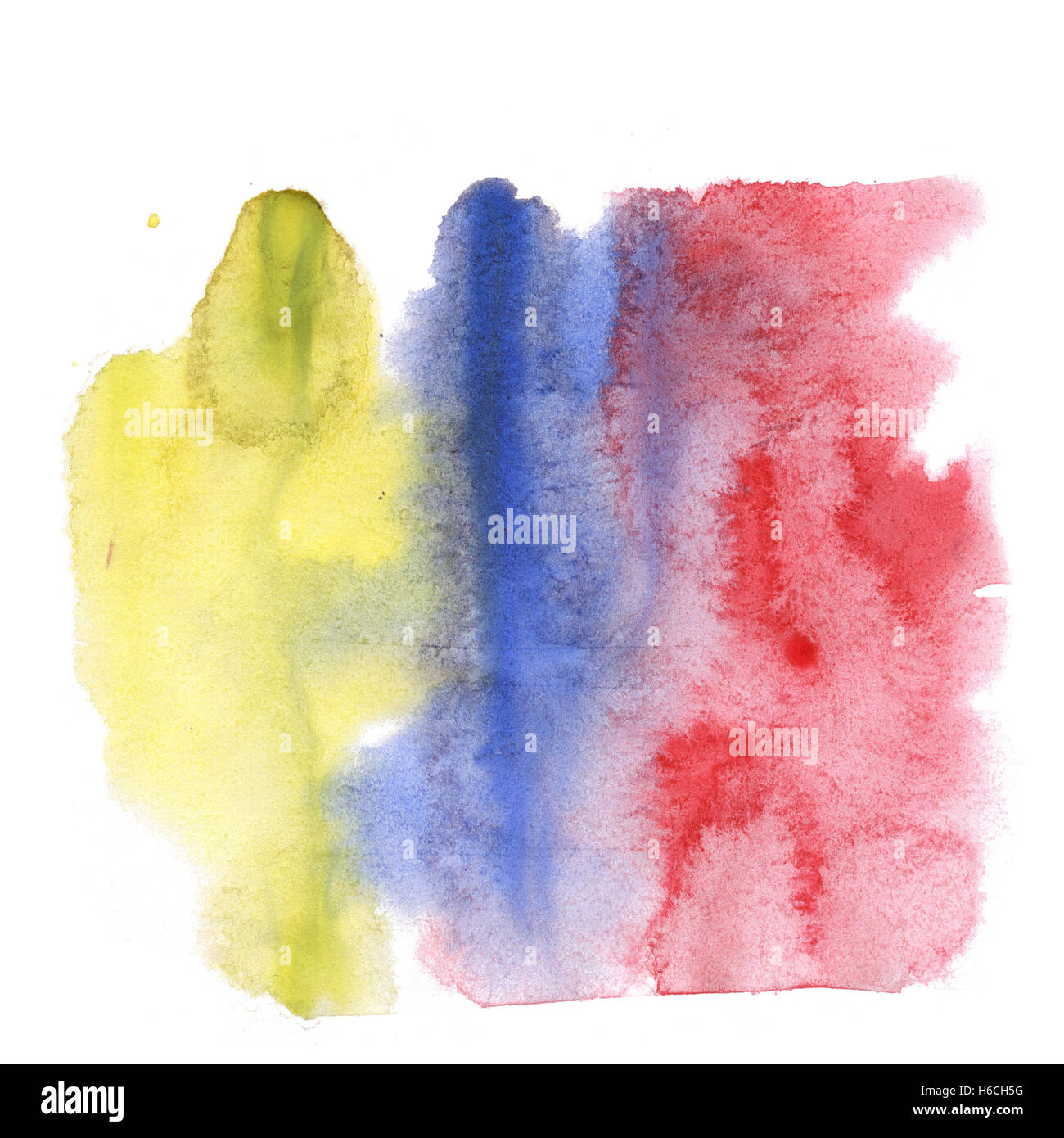 Acquerello schizzi astratti rosso giallo blu. acquerello drop blot isolato per il design art Foto Stock