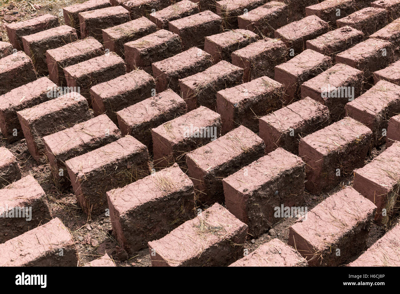 Produzione di Adobe per il restauro di edifici Foto Stock