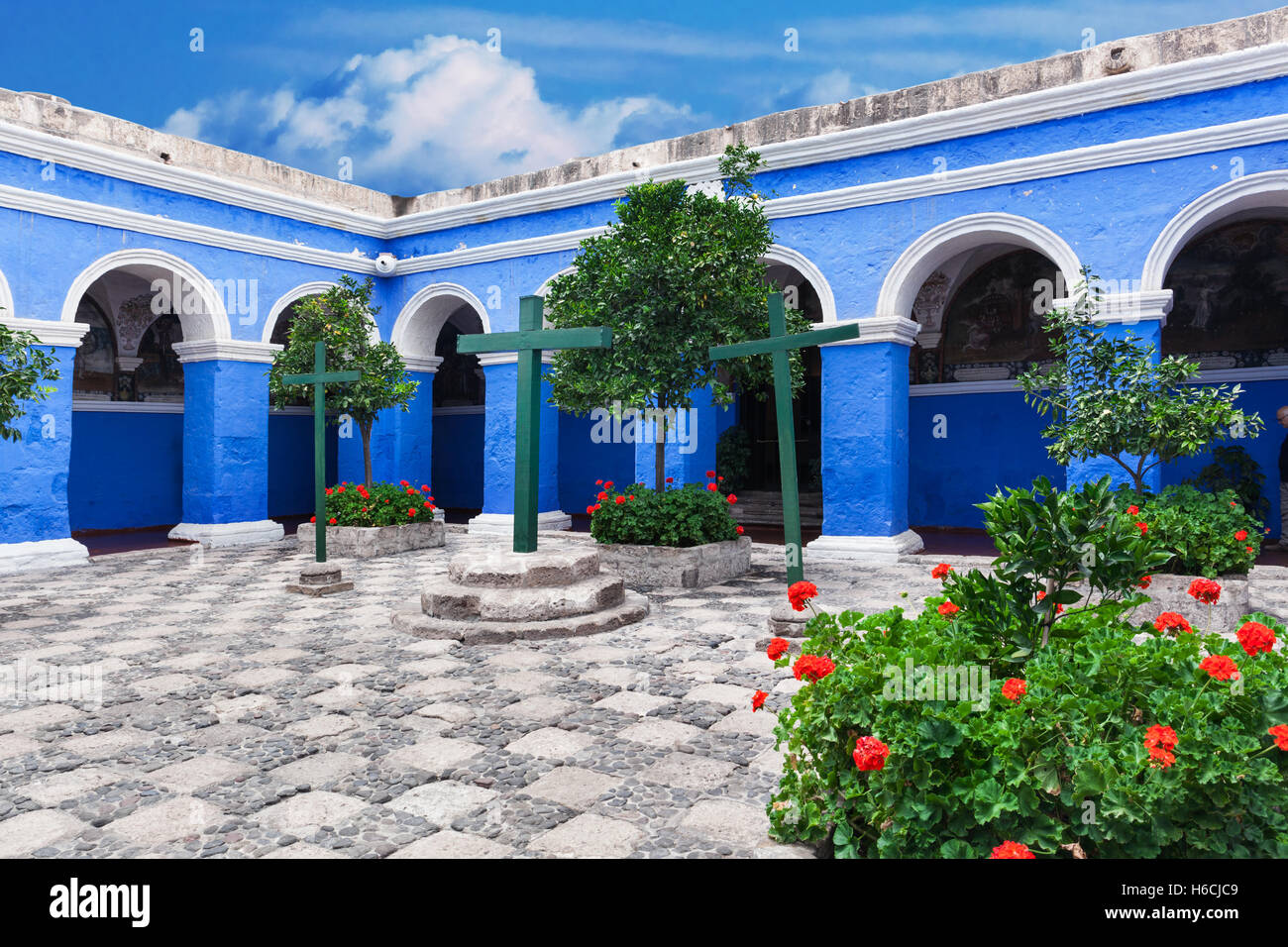 Cortile del vecchio convento, Perù, Arequipa Foto Stock