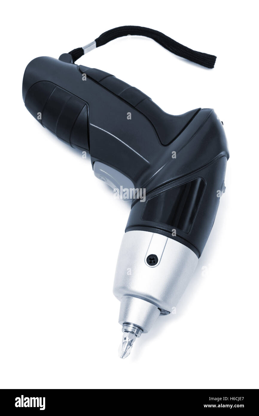 Nuovo cacciavite cordless su sfondo bianco Foto Stock