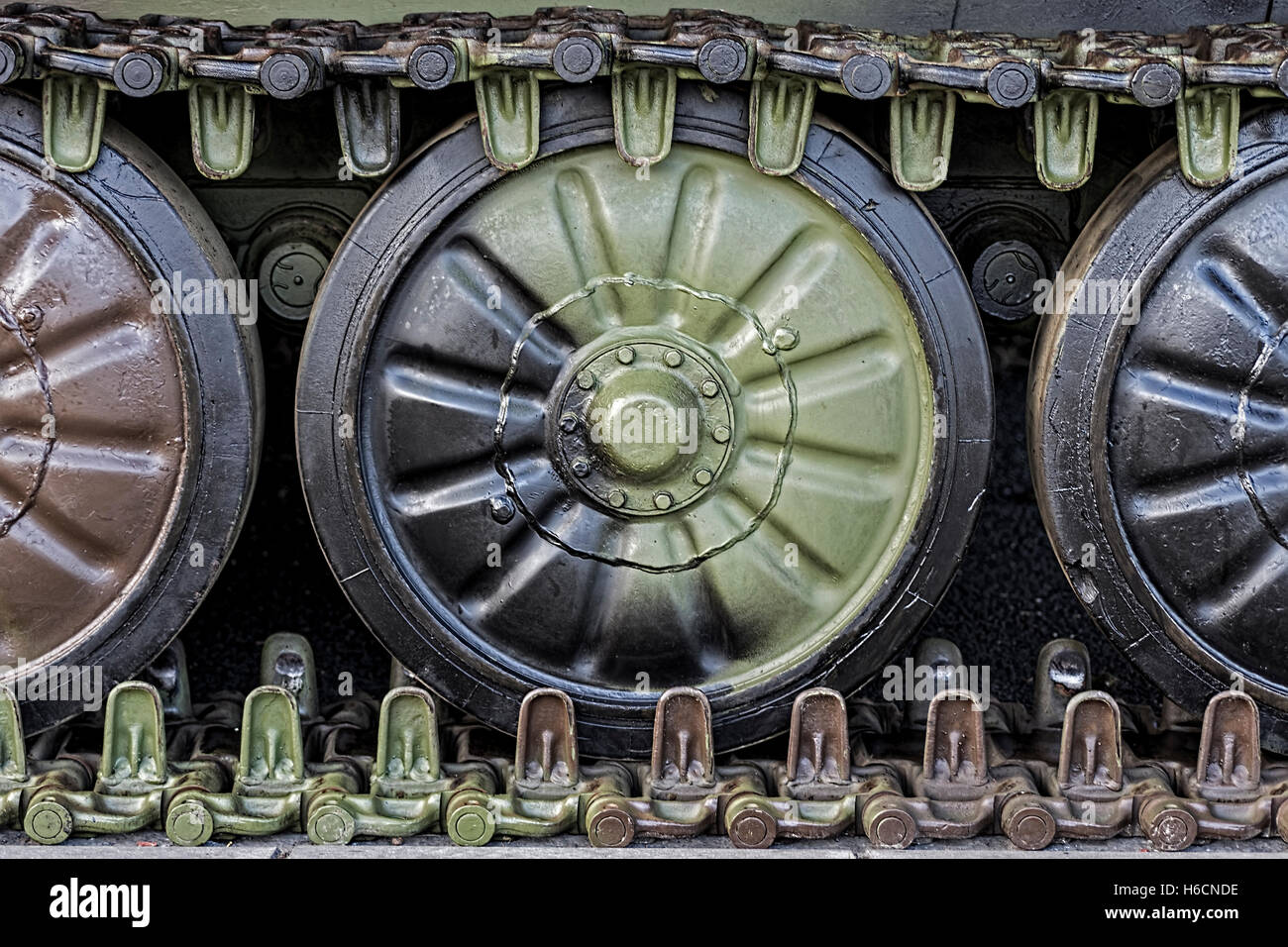 Armored serbatoio militare dettaglio. I colori dell'esercito di Caterpillar. Foto Stock