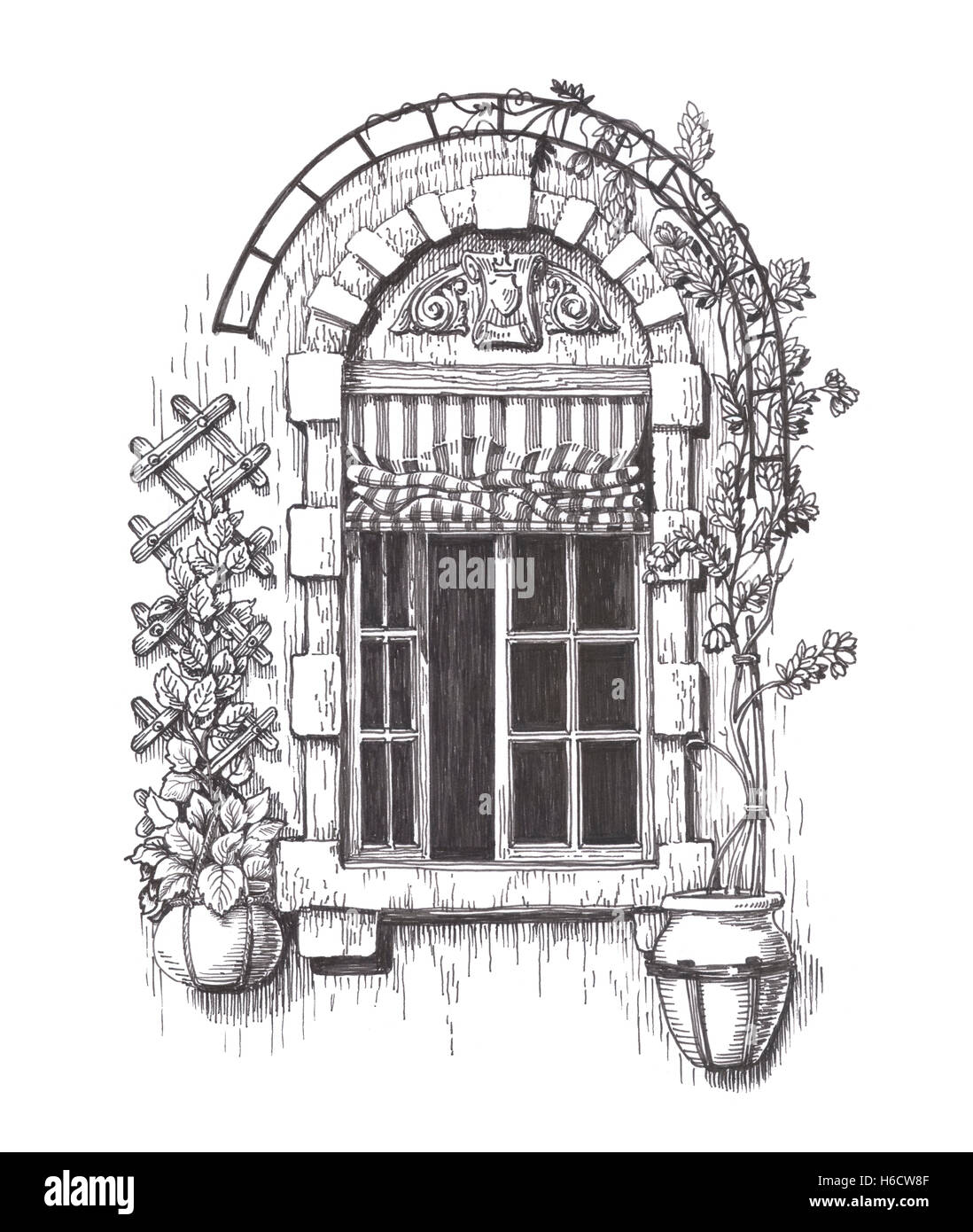 Bozzetto finestra retrò Foto Stock