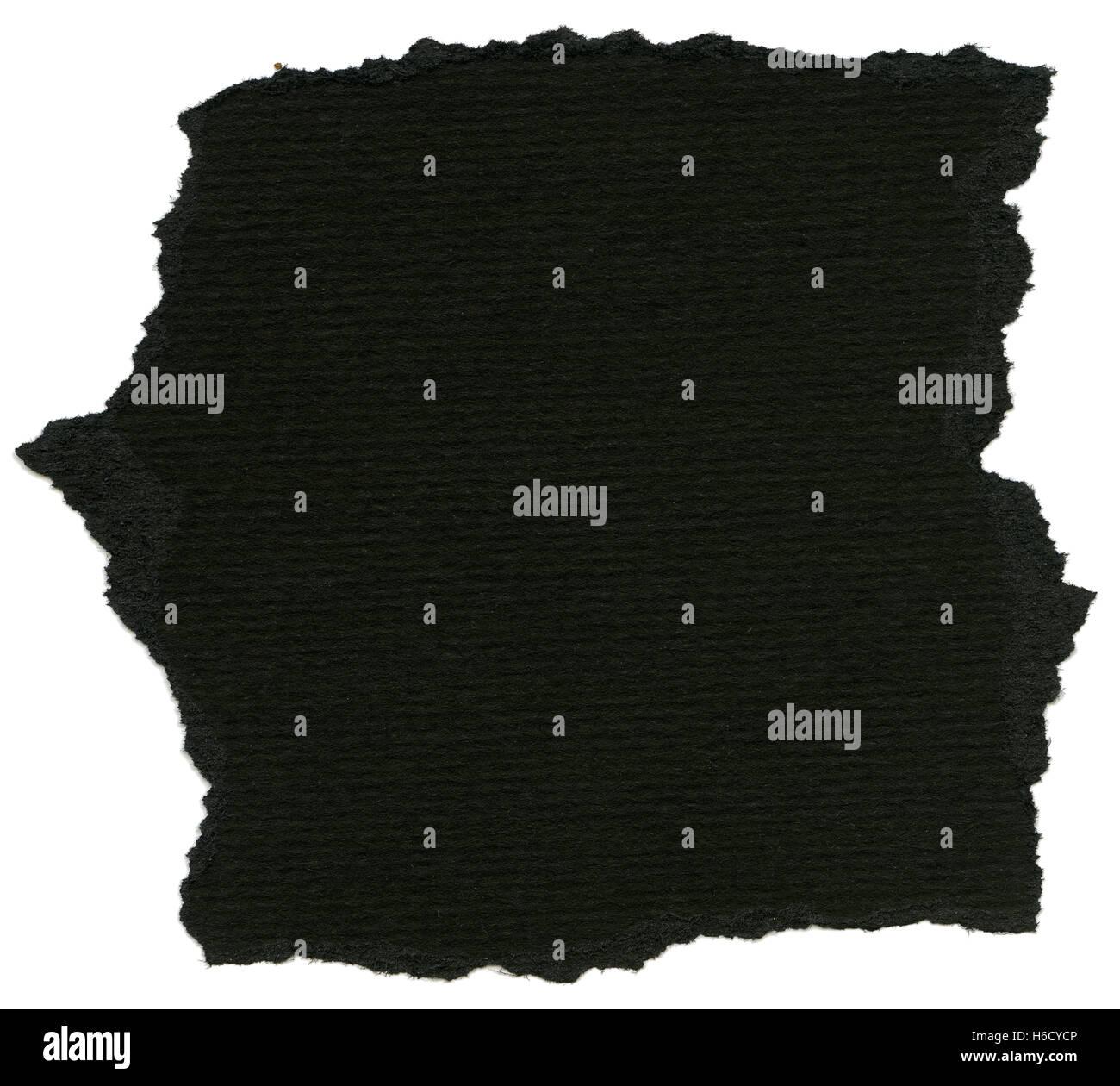La texture di aria grigio scuro / nero carta di fibra con i bordi strappati. Isolato su sfondo bianco. Acquisite a 2400dpi utilizzando un professio Foto Stock