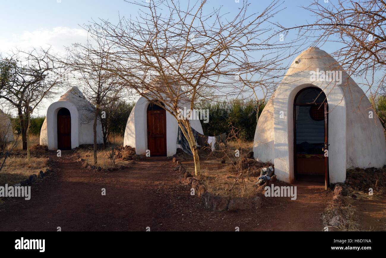 Camp rifugi hard che serve di camere di un hotel in Tanzania Foto Stock