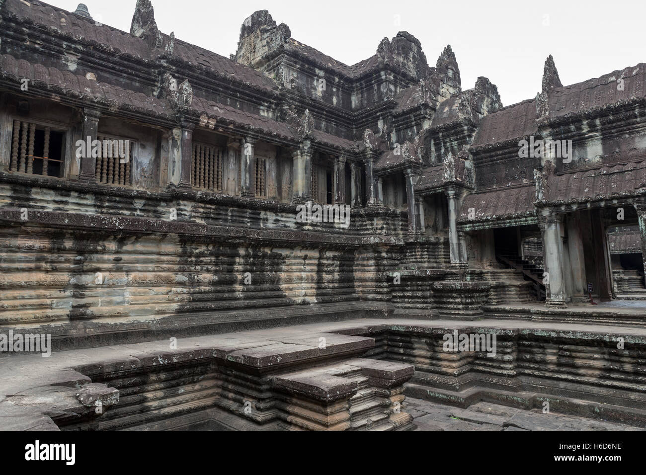 Cortile, architettura Khmer, Angkor Wat, Cambogia Foto Stock