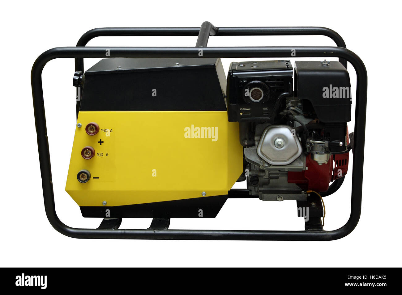La benzina portatile generatore di corrente isolati su sfondo bianco Foto Stock