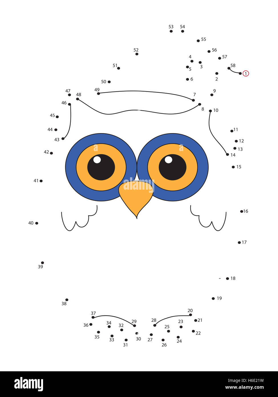 Gioco per bambini : unire i puntini seguendo i numeri. Foto Stock