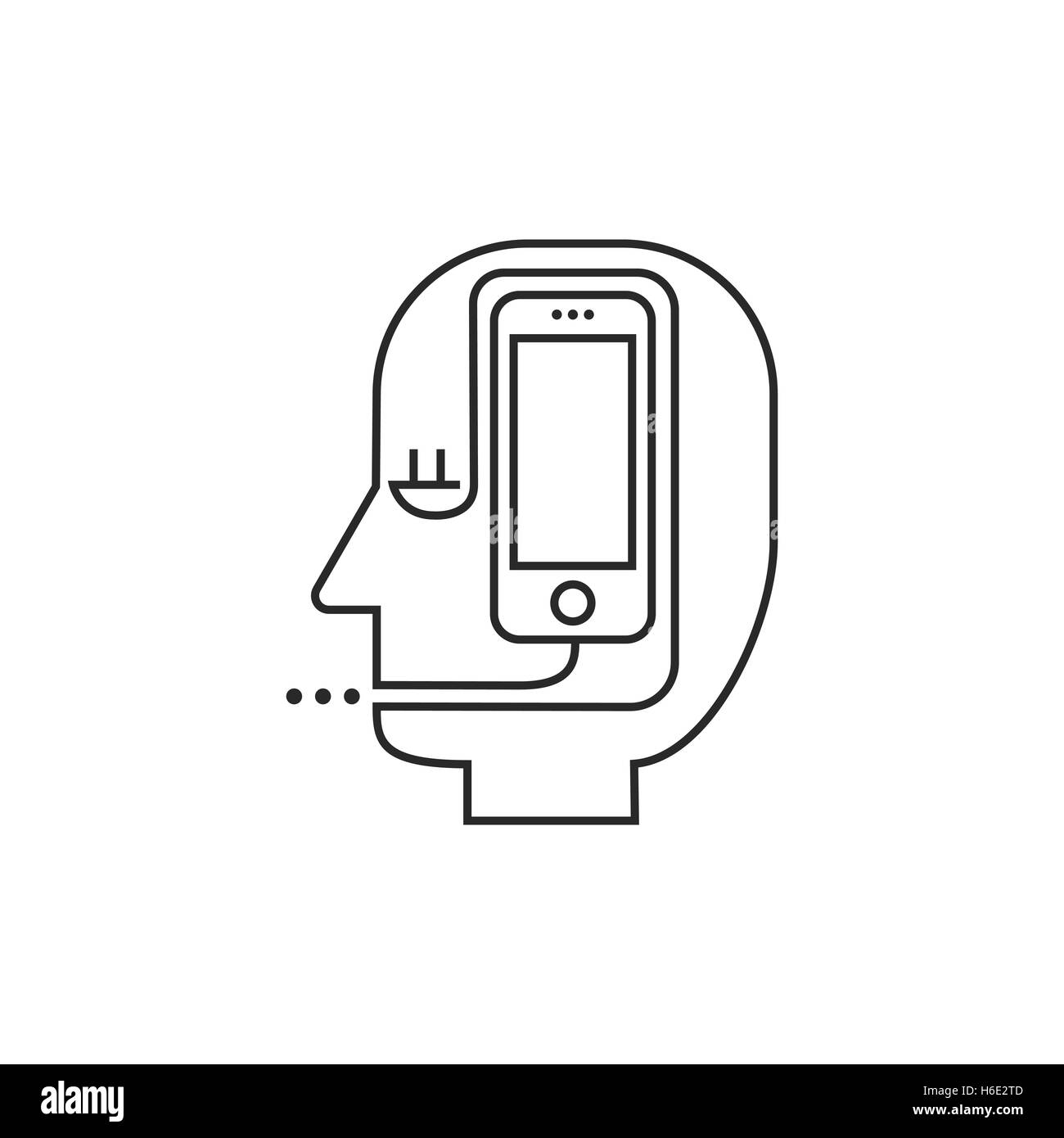Concettuale icona moderna di linee sottili uomo smartphone. Dipendenza sullo smartphone Illustrazione Vettoriale