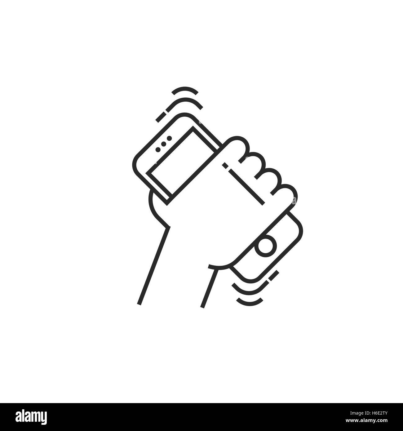 Concettuale icona moderna di linee sottili smartphone a portata di mano Illustrazione Vettoriale