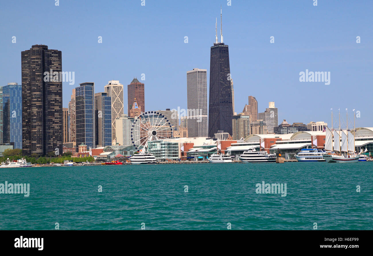Sullo skyline di Chicago e lago Michigan, Illinois, Stati Uniti d'America Foto Stock
