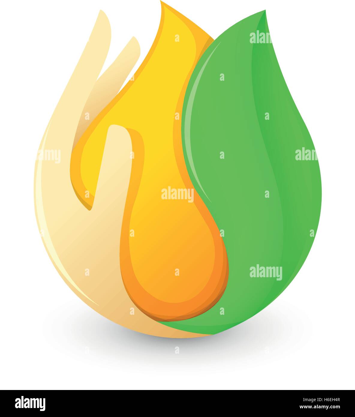 Isolate il miele astratta caduta in palma umana e foglia verde logo. Naturale di cera d'api logotipo. Vector golden prodotto organico icona. Modello per la stampa o la progettazione di imballaggio. Illustrazione Vettoriale. Illustrazione Vettoriale