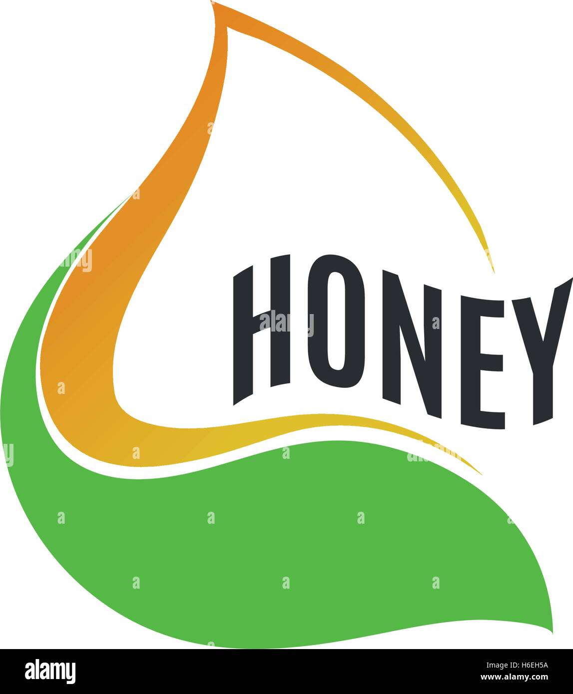 Isolate il miele astratta caduta in foglia verde logo. Naturale di cera d'api logotipo. Vector golden prodotto organico icona. Modello per la stampa o la progettazione di imballaggio. Illustrazione Vettoriale. Illustrazione Vettoriale