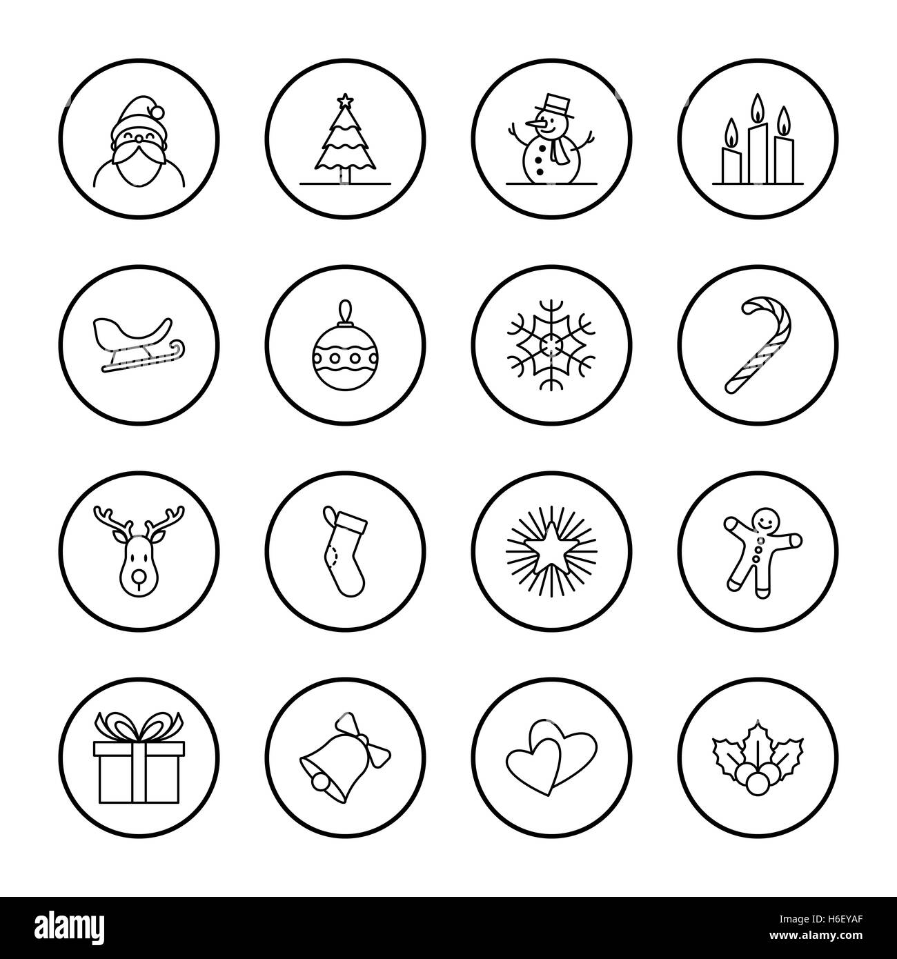 [JPEG] Natale e Anno Nuovo Imposta icona illustrazione - sagoma nera con il telaio a cerchio Foto Stock