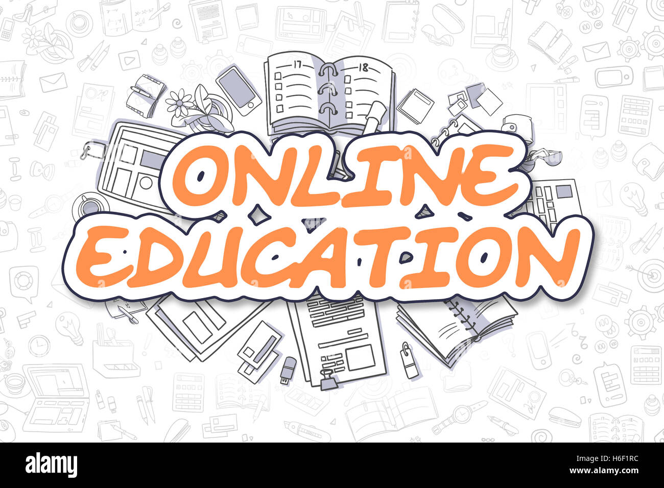 Educazione on line - Doodle Orange Word. Il concetto di business. Foto Stock