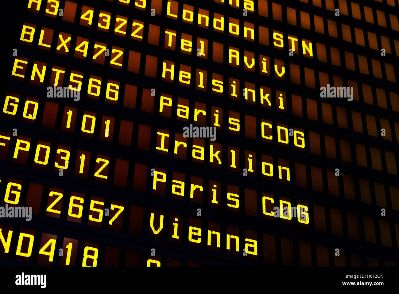 Aeroporto di scheda di volo con partenze pianificare Foto Stock