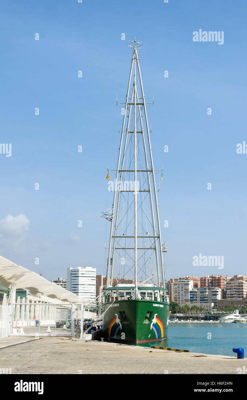 Greenpeace new Rainbow Warrior III nave ormeggiata nel porto di Malaga, Andalusia, Spagna. Foto Stock
